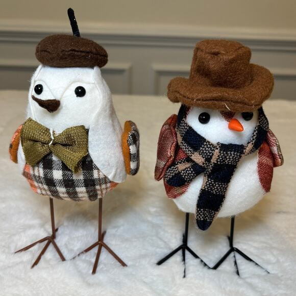 Fall Autumn Fabric Birds Plaid‎ Decor Set of 2 - Picture 10 of 10